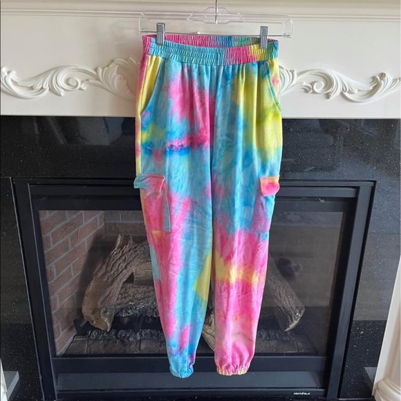 Tie Dye Joggers Hippie Cargo Sweatpants Womens Small Blue Pink - Picture 10 of 11